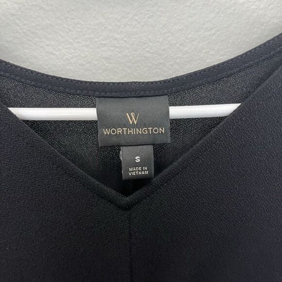 Worthington | Black Twist Front Surplice Stretchy Short Sleeve Midi Dress Small - Picture 4 of 6